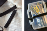 Many sailors keep an old inner tube with their maintenance supplies, at left, because the tough elastic rubber can be used for any number of jobs and repairs. With bands he cut from his tube, Greg makes sure his parts boxes stay closed and don’t slide around in the lockers.