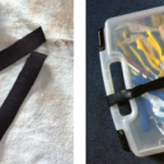 Many sailors keep an old inner tube with their maintenance supplies, at left, because the tough elastic rubber can be used for any number of jobs and repairs. With bands he cut from his tube, Greg makes sure his parts boxes stay closed and don’t slide around in the lockers.