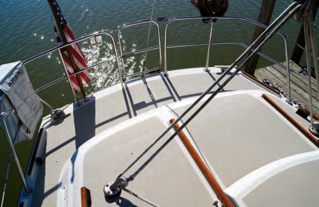 The wide and uncluttered aft deck allows easy access to the stern-mounted swim ladder.