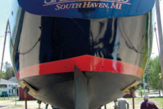 Sailmates leaves the barn after spending the winter getting a “hull lift.”