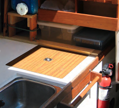 David’s water “tank” makes practical use of an otherwise dead space in the galley.