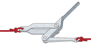 A small Highfield lever is occasionally used to tension the outhaul line. It is a device that can rapidly change from one tension to another and larger ones are frequently used to change tension on standing rigging. Its disadvantage as an outhaul is that it is either on or off, with no intermediate adjustment possible.