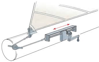 Worm-gear outhaul tensioning is usually located inside the boom at the forward end where it is always within easy reach.