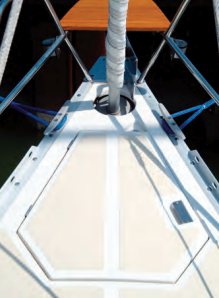 The furler drum is cleverly recessed under the deck just forward of the anchor locker.