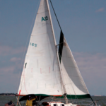 Finesse, Richard Beard’s Alberg 35, and the photo boat, Paul West’s Valiant 32, Bluebonnet, both took their lumps on breezy Galveston Bay.
