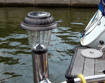 The garden lights drop into the fishing-pole holders for sailing.