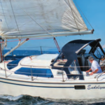 Showing off her rakish lines, Endolyne, above, a Hunter Vision 32 owned by Jeff Carey, stands up to a 20-knot breeze.