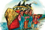An illustration of some old skippers turning their backs on a tug boat