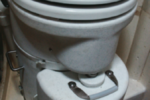 The Air Head is bulkier than a standard marine toilet and a close fit in Eurisko, but it eliminates the need for a holding tank.