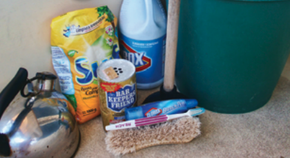 On laundry day aboard Eurisko, the tools and supplies are easy to assemble.