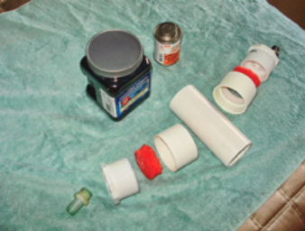 Most of the parts needed to make a filter can be acquired at a well-stocked home-improvement store. Bob used hose adapters he found in his spare-parts bin, which is why one is brass and one PVC.