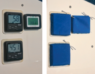 Making replacement instrument covers with fabric left over from other onboard projects ensures a good match with the boat’s color scheme.