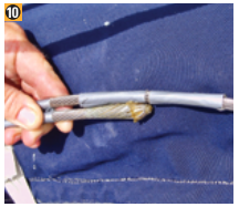 At the other end, wrap tape around the new wire and mark for the cut.