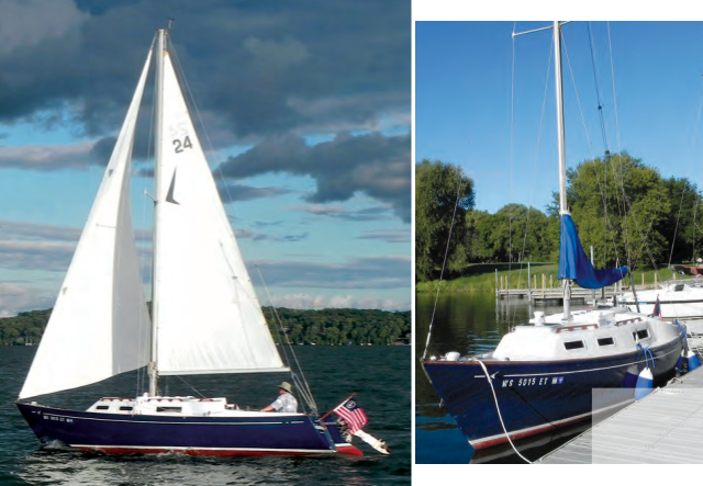 The dark hull of Steve and Diann Cook’s Seafarer 24, Endeavour, emphasizes the classic lines of this nearly 40-year-old design.