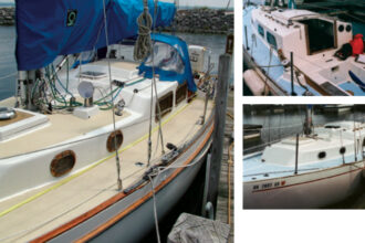 After nearly a decade of step-by-step restoration, Scholarship II is in shipshape condition, at left, a far cry from the sorry state she was in when Dave acquired her, above.