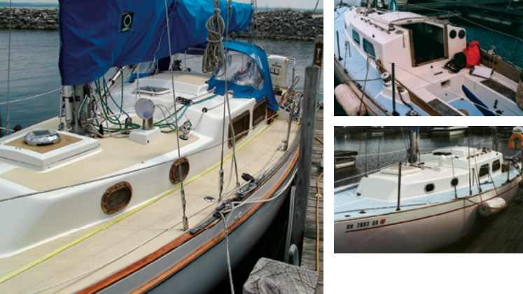After nearly a decade of step-by-step restoration, Scholarship II is in shipshape condition, at left, a far cry from the sorry state she was in when Dave acquired her, above.