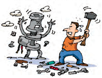 Illustration of a man fighting a robot