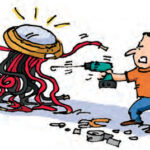 Illustration of a man fighting a robot