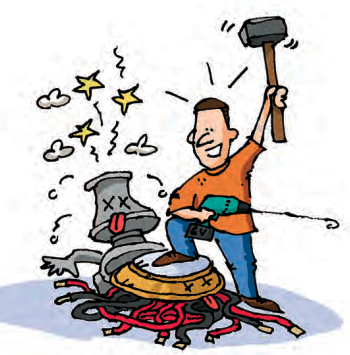 Illustration of a man fighting a robot