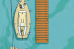 Backing out of a slip with a strong wind on the bow, control the boat with a bow line.