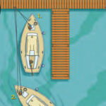 Backing out of a slip with a strong wind on the bow, control the boat with a bow line.