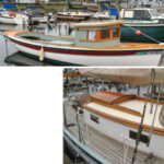 A combination of finishes can look attractive, whether it’s varnish and paint of different colors, at left, or a mix of painted surfaces with bright and bare teak, below.