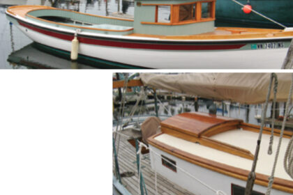 A combination of finishes can look attractive, whether it’s varnish and paint of different colors, at left, or a mix of painted surfaces with bright and bare teak, below.