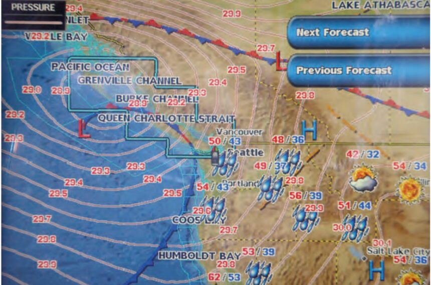 A surface-analysis map shows the low pressure and frontal system responsible for a windy Saturday morning.