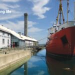 The Alexander Henry, a former Canadian Coastguard icebreaker and buoy tender, dominates the outside displays at the Marine Museum of the Great Lakes.