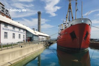 The Alexander Henry, a former Canadian Coastguard icebreaker and buoy tender, dominates the outside displays at the Marine Museum of the Great Lakes.