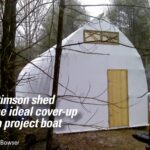 The curious-looking structure in the New Hampshire woods contains Magic, Matt’s Alberg 35.