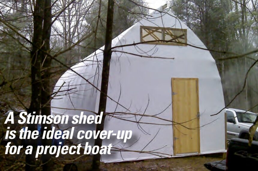 The curious-looking structure in the New Hampshire woods contains Magic, Matt’s Alberg 35.