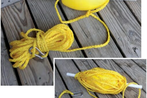 Polypropylene line, a small float, and a length of PVC pipe make an adjustable-depth anchor marker.