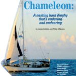 Bacio, the authors’ modified Chameleon nesting dinghy, fits aboard Carina between the mast and the dodger.