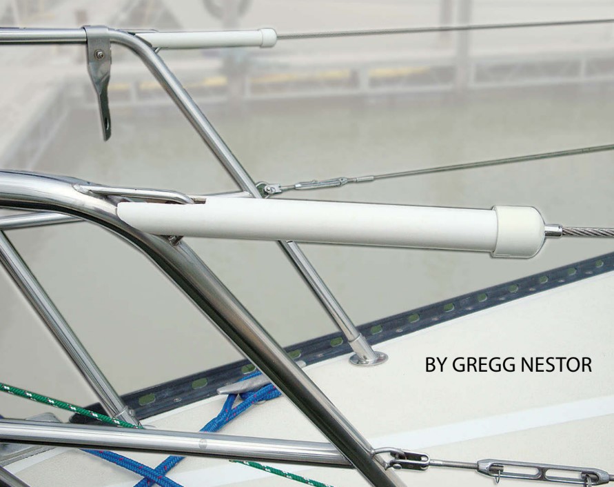 A rigid cover over a lifeline turnbuckle protects sails against chafe and from being snagged by cotter pins or rings.