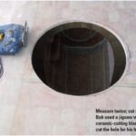 Measure twice; cut once. Bob used a jigsaw with a ceramic-cutting blade to cut the hole for his hatch.