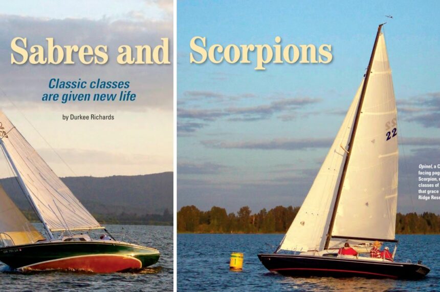 Opinel, a Columbia Sabre, at left, and Dagr, an Ericson Scorpion, represent the two classes of restored raceboats that grace the waters of Fern Ridge Reservoir in Oregon.