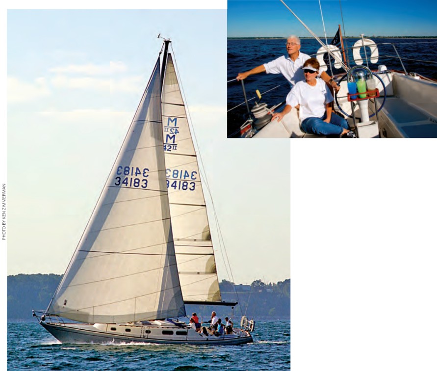 Ron Rueckwald was drawn to the Morgan 42 Mk II’s lines 37 years ago. He and his wife, Dorinda (inset), sail her on Lake Michigan.