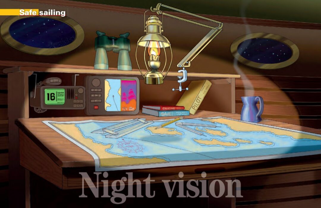 Illustration of charting desk on a boat
