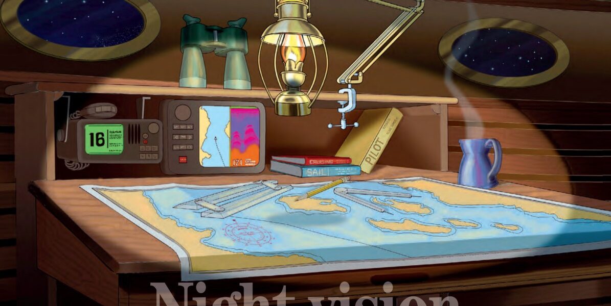 Illustration of charting desk on a boat