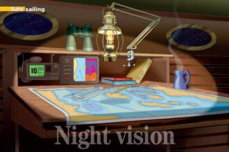 Illustration of charting desk on a boat