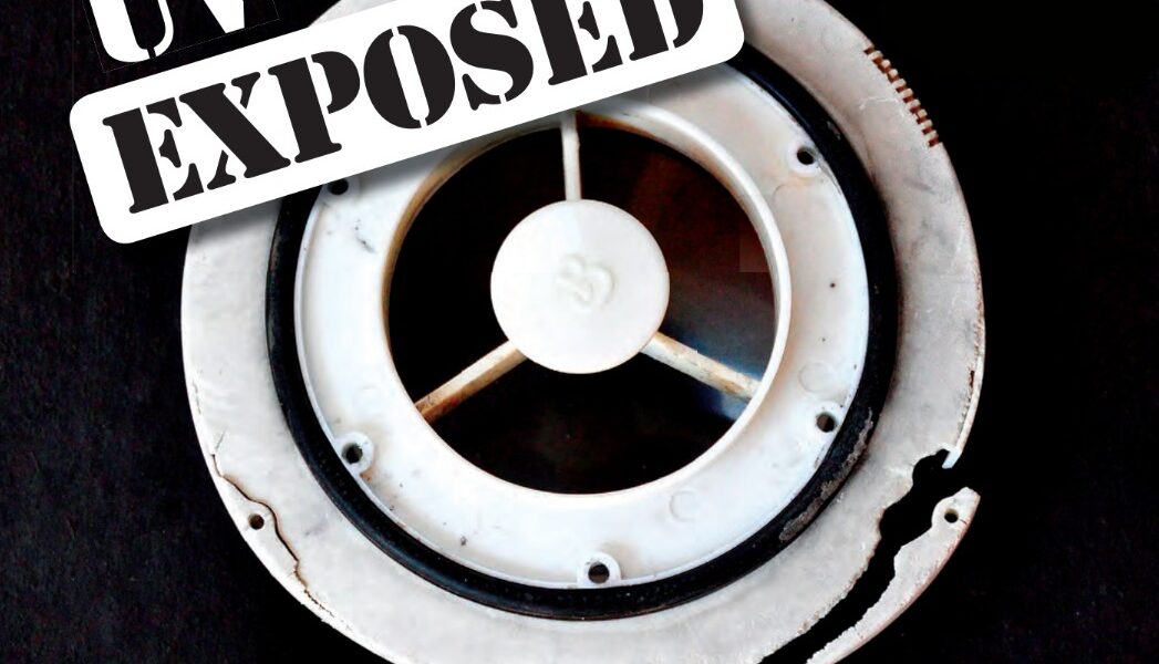 Over many years, reflected UV glare degraded even the underside of this deck ventilator.