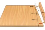 Starting with a rectangular plywood board, mark the desired scarf ratio on one side (8:1 shown) and cut along the (dotted) line. Fasten the fence to that edge.