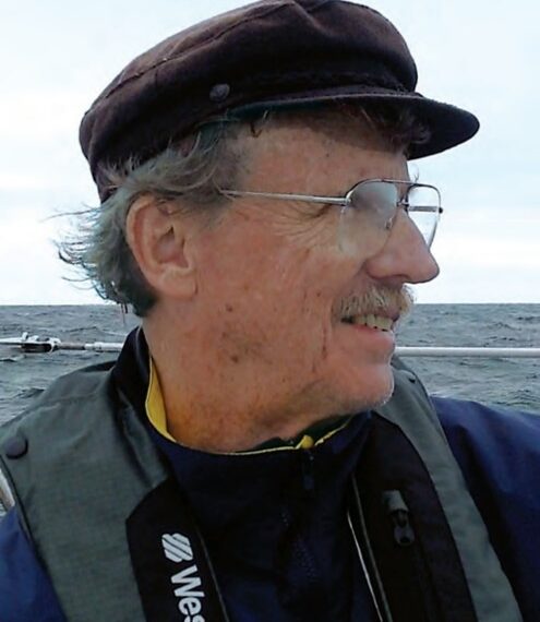 Elderly man on a boat at sea