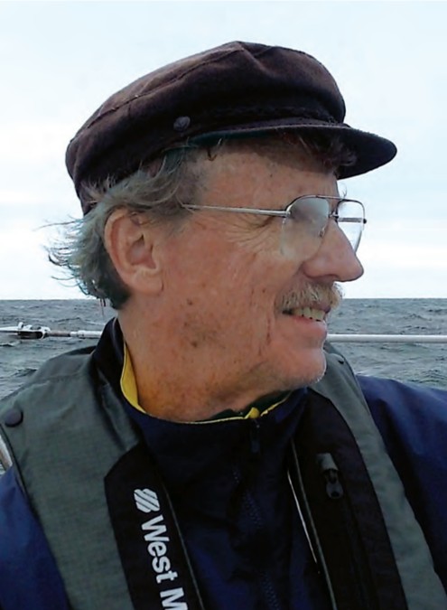 Elderly man on a boat at sea