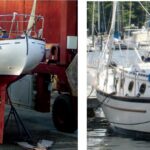 Designers have drawn many versions of the canoe stern. K. Aage Nielson’s Snow Star, at left, has tumblehome and a real canoe pinch, while Bill Crealock’s Pacific Seacraft 37, at right, is closer to the Albert Strange model.