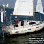 After 309 days at sea, Matt Rutherford sails the weather-beaten St. Brendan into Annapolis, Maryland.
