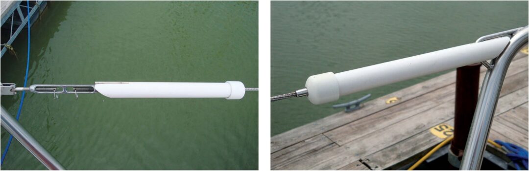 This cover is made from 3⁄4-inch PVC pipe, which fits snugly over typical lifeline turnbuckles and is easy to work with using hand tools.
