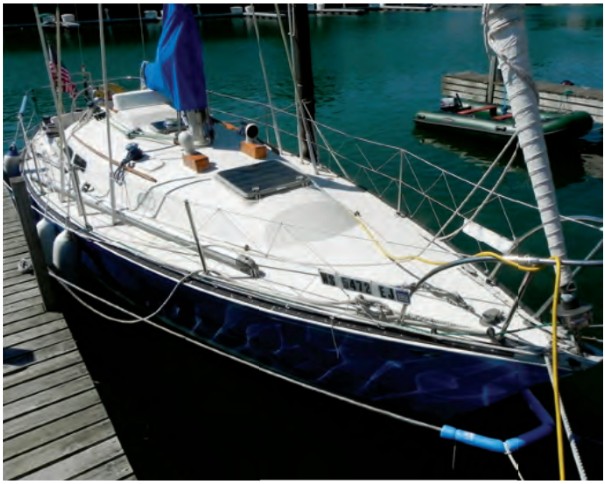 As with most C&C designs, the deck of the 35 Mk II is nicely sculpted. Note the two Dorade vents and two hatches for light and ventilation.