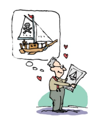 Illustration of man with boat plans